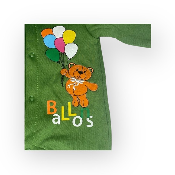 new Samara ܫ Footed Onesie Playsuit Teddy Bear Balloon Appliqué ܫ Sage Green 6MO - Picture 5 of 16